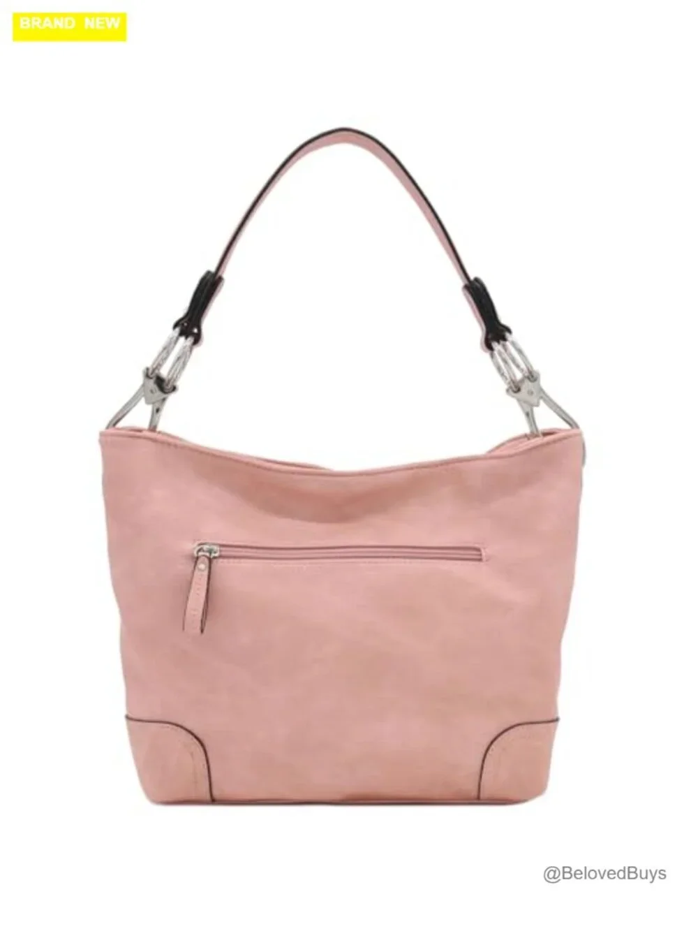 Faux Leather Hobo Shoulder Bag with Detachable Strap and Zipper Pockets